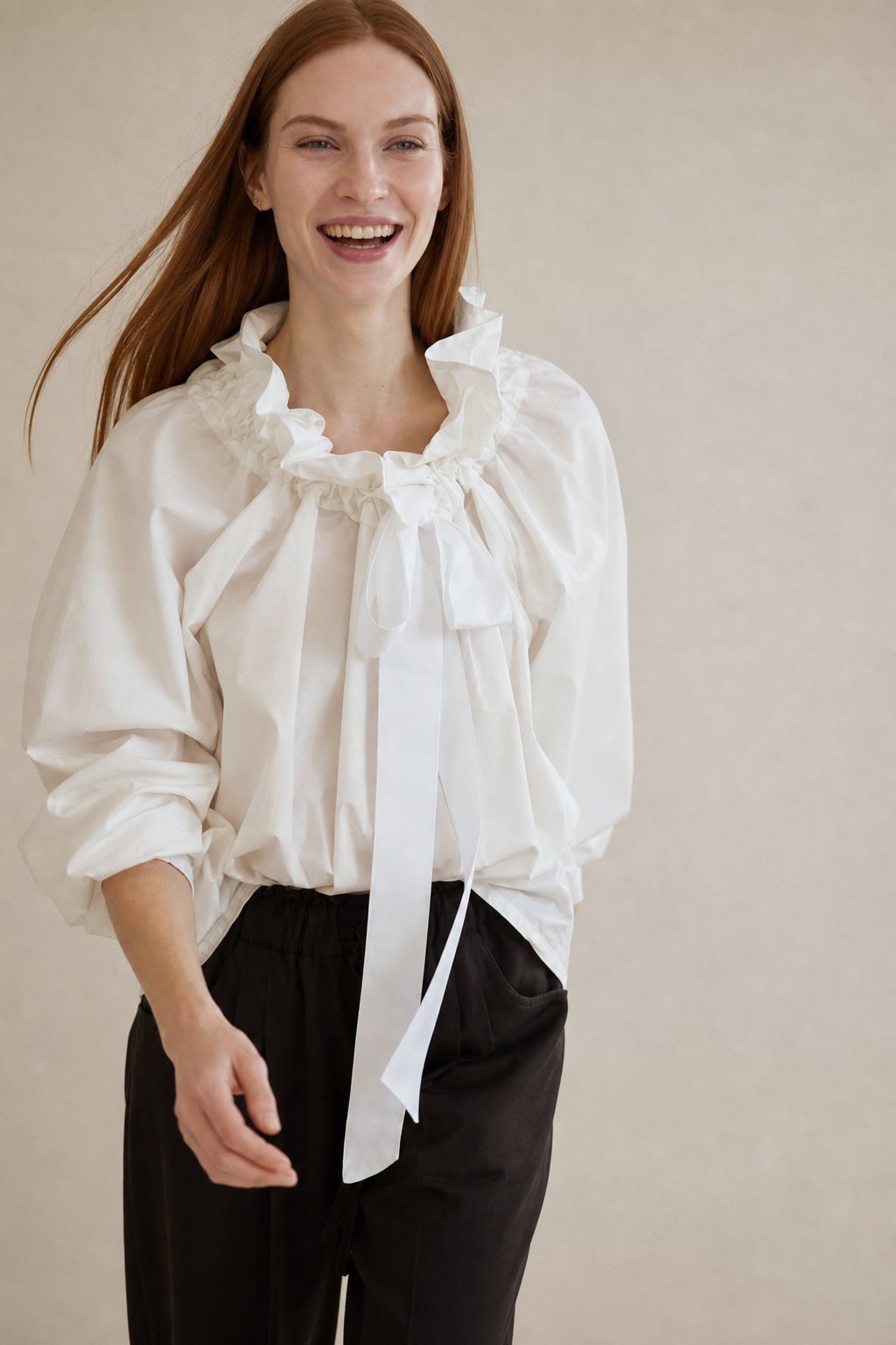 Bellarine Puffed Cotton Blouse — White, banana_republic product shot