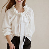 Bellarine Puffed Cotton Blouse — White, banana_republic product shot