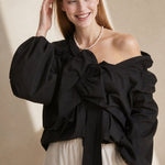Bellarine Puffed Cotton Blouse — Black, banana_republic product shot