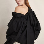 Bellarine Puffed Cotton Blouse — Black, banana_republic product shot
