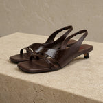 Biarritz Italian leather Line-Tied Heel — Brown, studio product shot