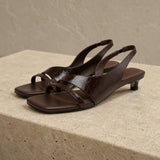 Biarritz Italian leather Line-Tied Heel — Brown, studio product shot