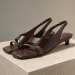 Biarritz Italian leather Line-Tied Heel — Brown, studio product shot
