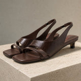 Biarritz Italian leather Line-Tied Heel — Brown, studio product shot