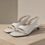 Biarritz Italian leather Line-Tied Heel — White, studio product shot