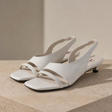Biarritz Italian leather Line-Tied Heel — White, studio product shot