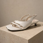 Biarritz Italian leather Line-Tied Heel — White, studio product shot