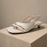 Biarritz Italian leather Line-Tied Heel — White, studio product shot