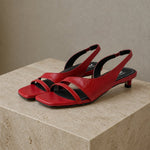 Biarritz Italian leather Line-Tied Heel — Red, studio product shot