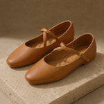 Bondi Leather Closed-Toe Flat — Brown, shoe_pedestal product shot