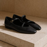 Bondi Leather Closed-Toe Flat — Black, shoe_pedestal product shot