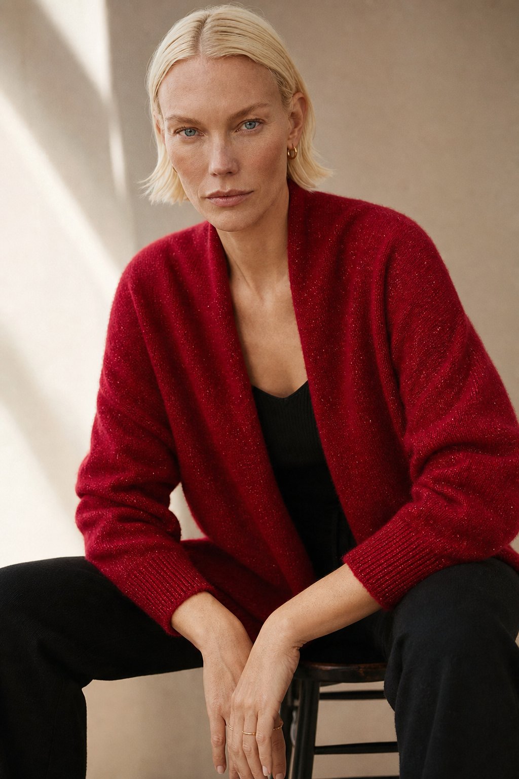 Briarwood Cashmere Shawl Sweater — Red, banana_republic product shot