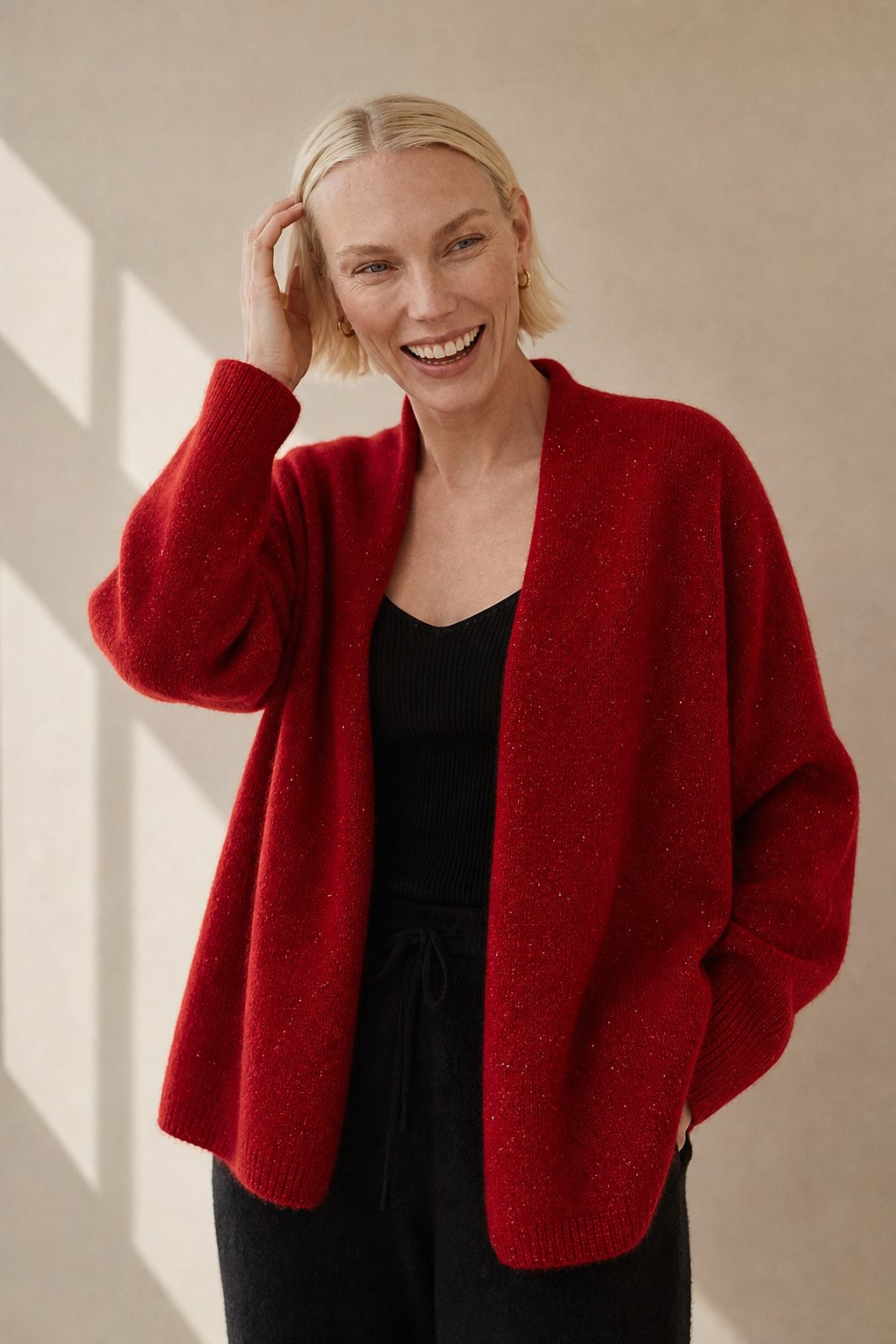 Briarwood Cashmere Shawl Sweater — Red, banana_republic product shot