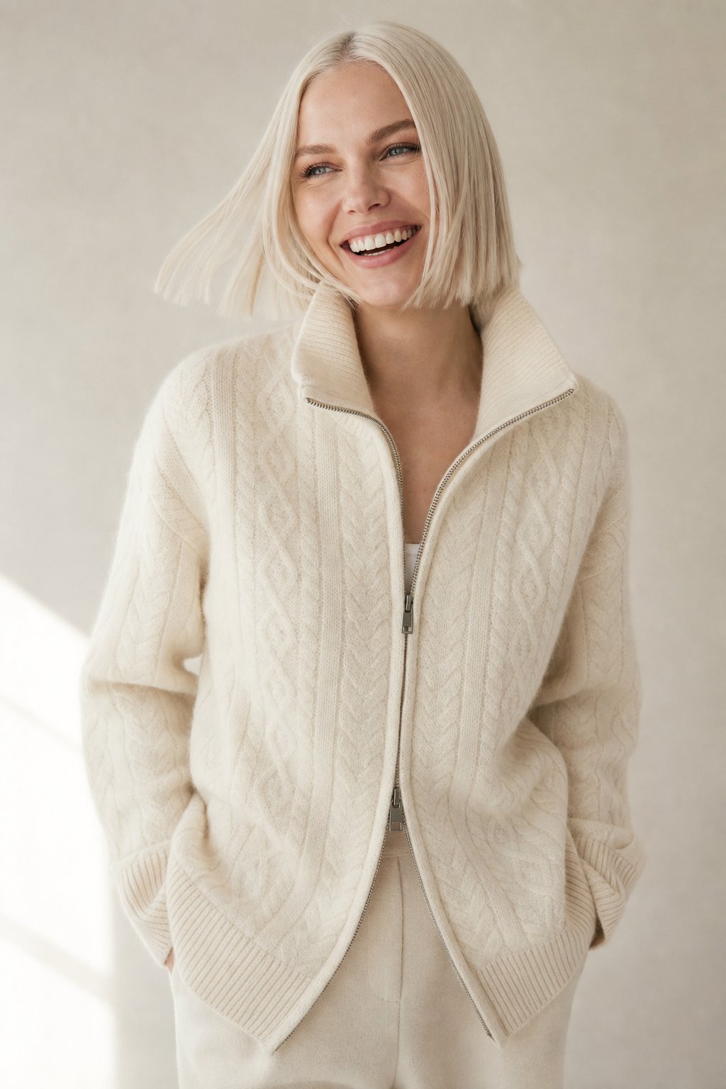 Briarwood Heritage Zip Knit — White, banana_republic product shot