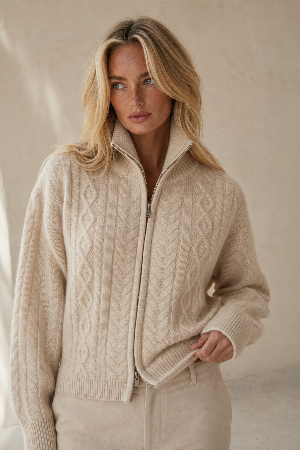 Briarwood Heritage Zip Knit — Beige, banana_republic product shot