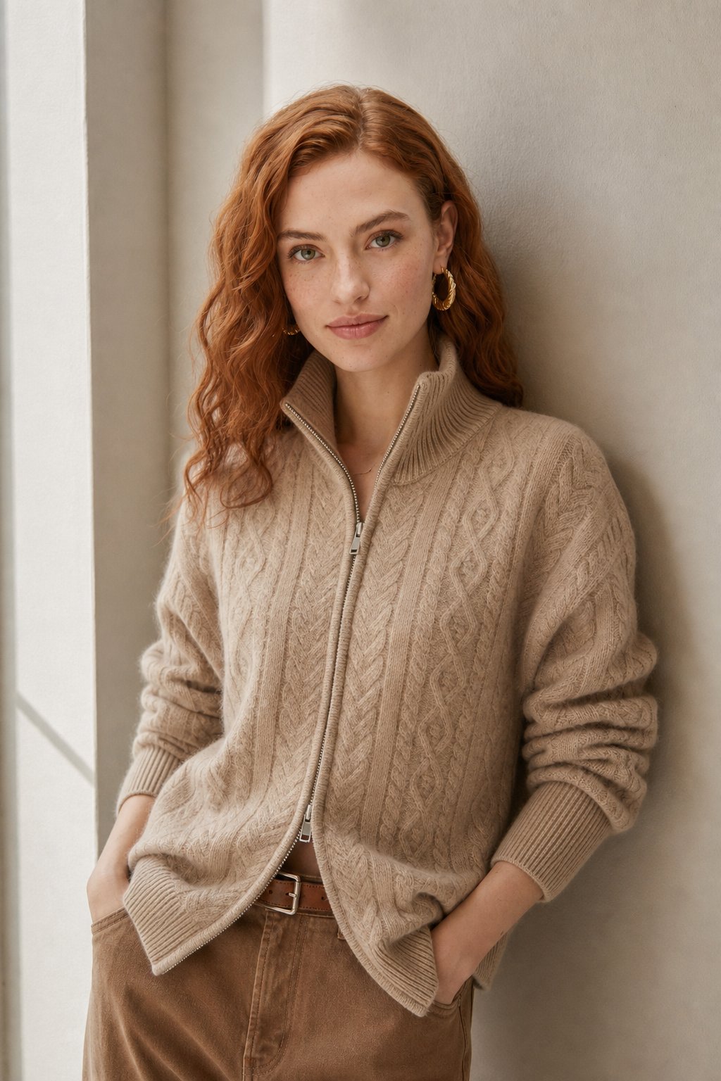 Briarwood Heritage Zip Knit — Khaki, banana_republic product shot