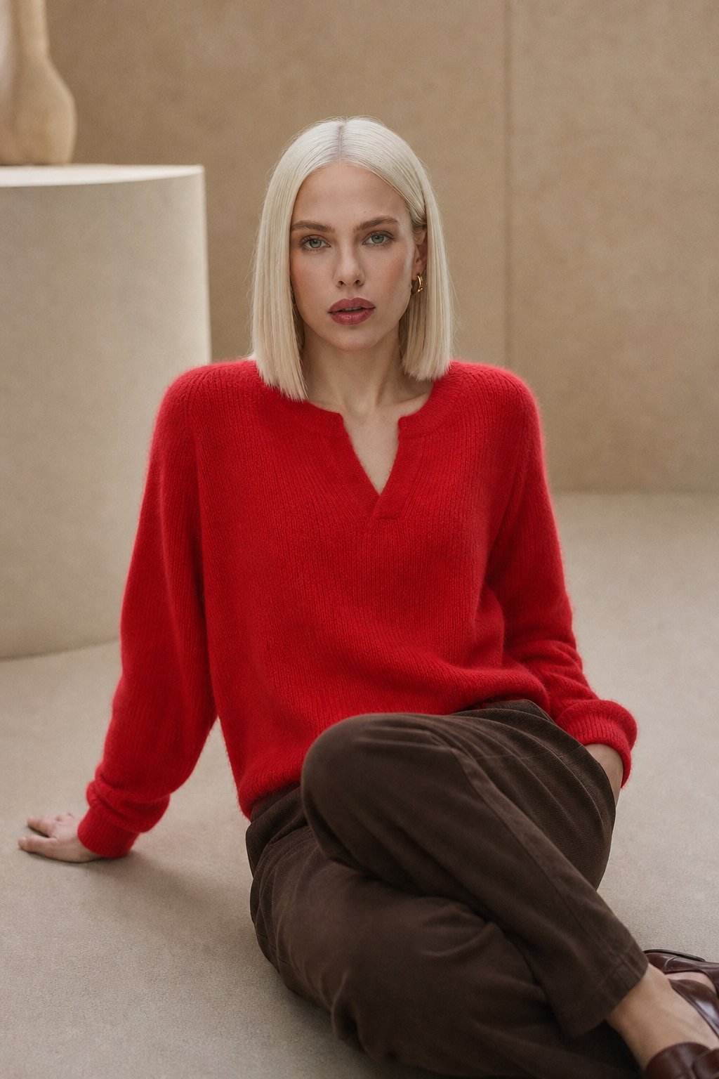 Brushed Mink Wool Pullover — Red, banana_republic product shot