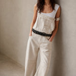 Calvia Wide-Leg Denim Overalls — Beige, banana_republic product shot