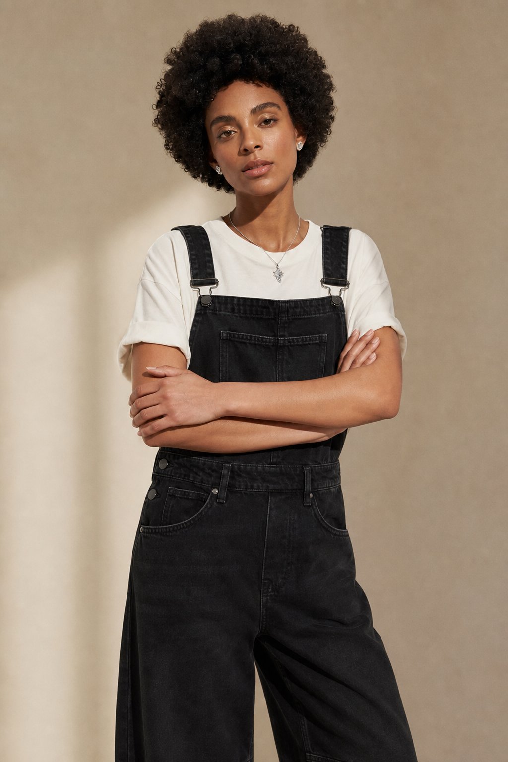 Calvia Wide-Leg Denim Overalls — Black, banana_republic product shot
