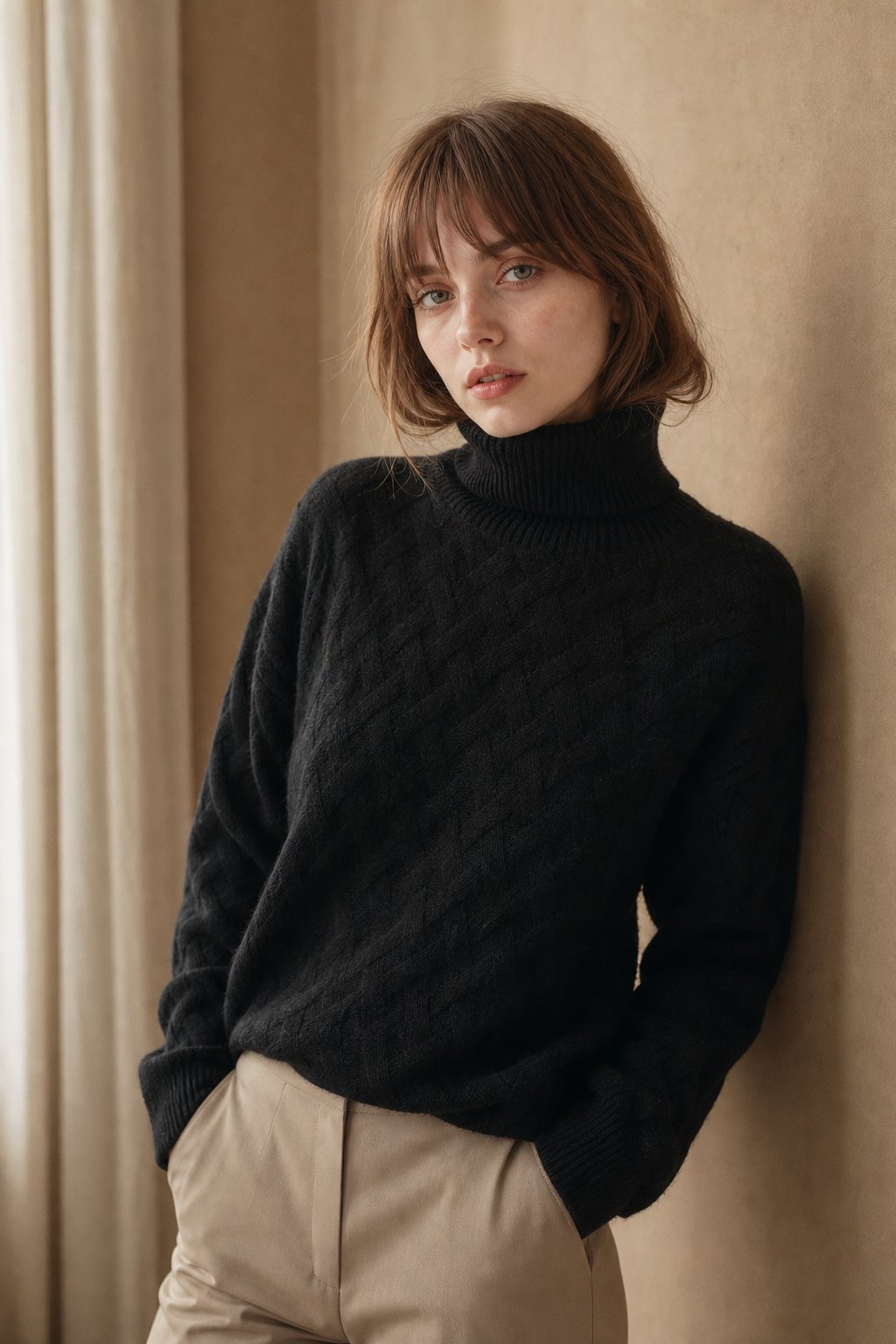 Cambria Cable Turtleneck Sweater — Black, banana_republic product shot