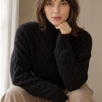 Cambria Cable Turtleneck Sweater — Black, banana_republic product shot