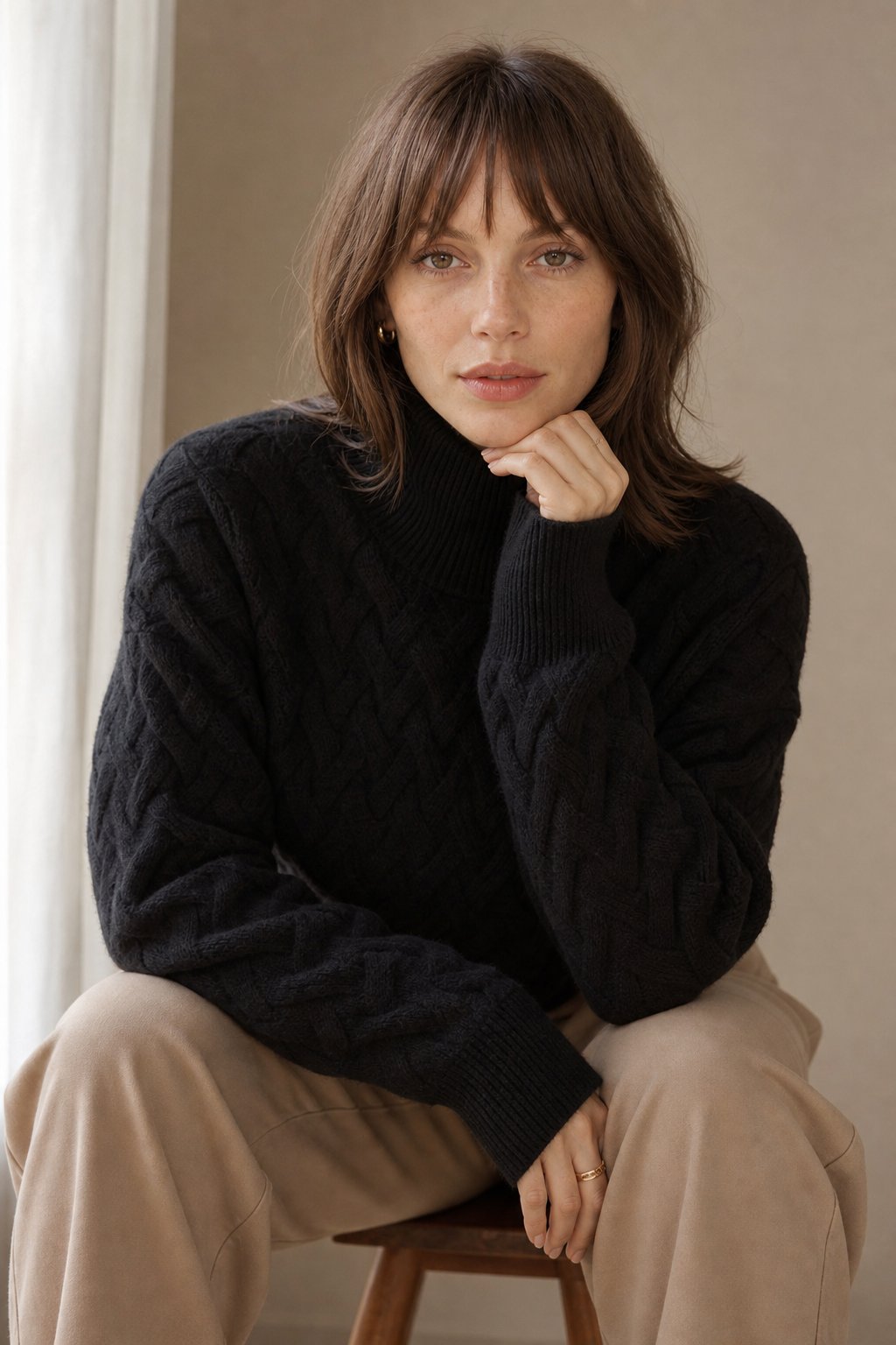 Cambria Cable Turtleneck Sweater — Black, banana_republic product shot