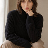 Cambria Cable Turtleneck Sweater — Black, banana_republic product shot