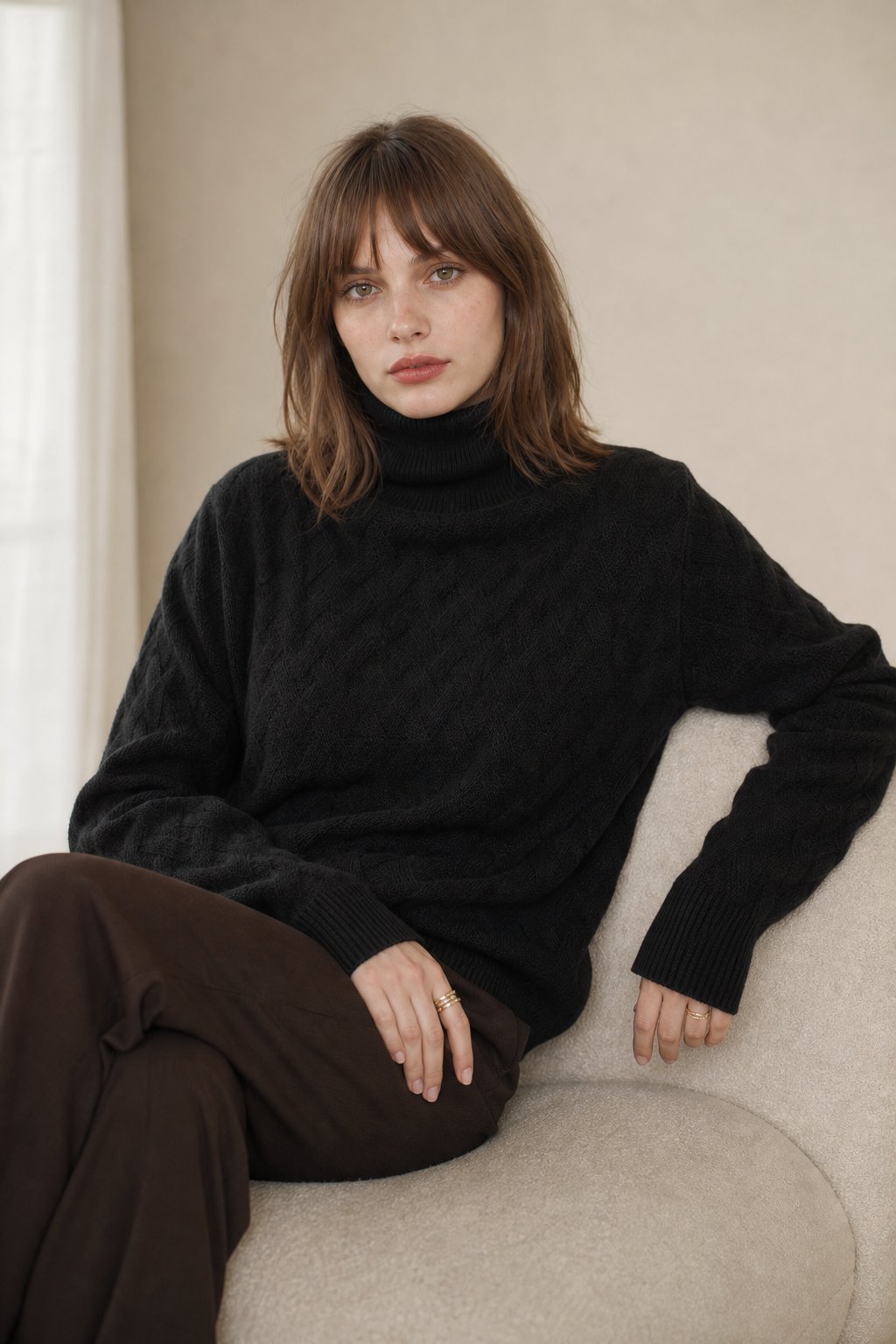 Cambria Cable Turtleneck Sweater — Black, banana_republic product shot