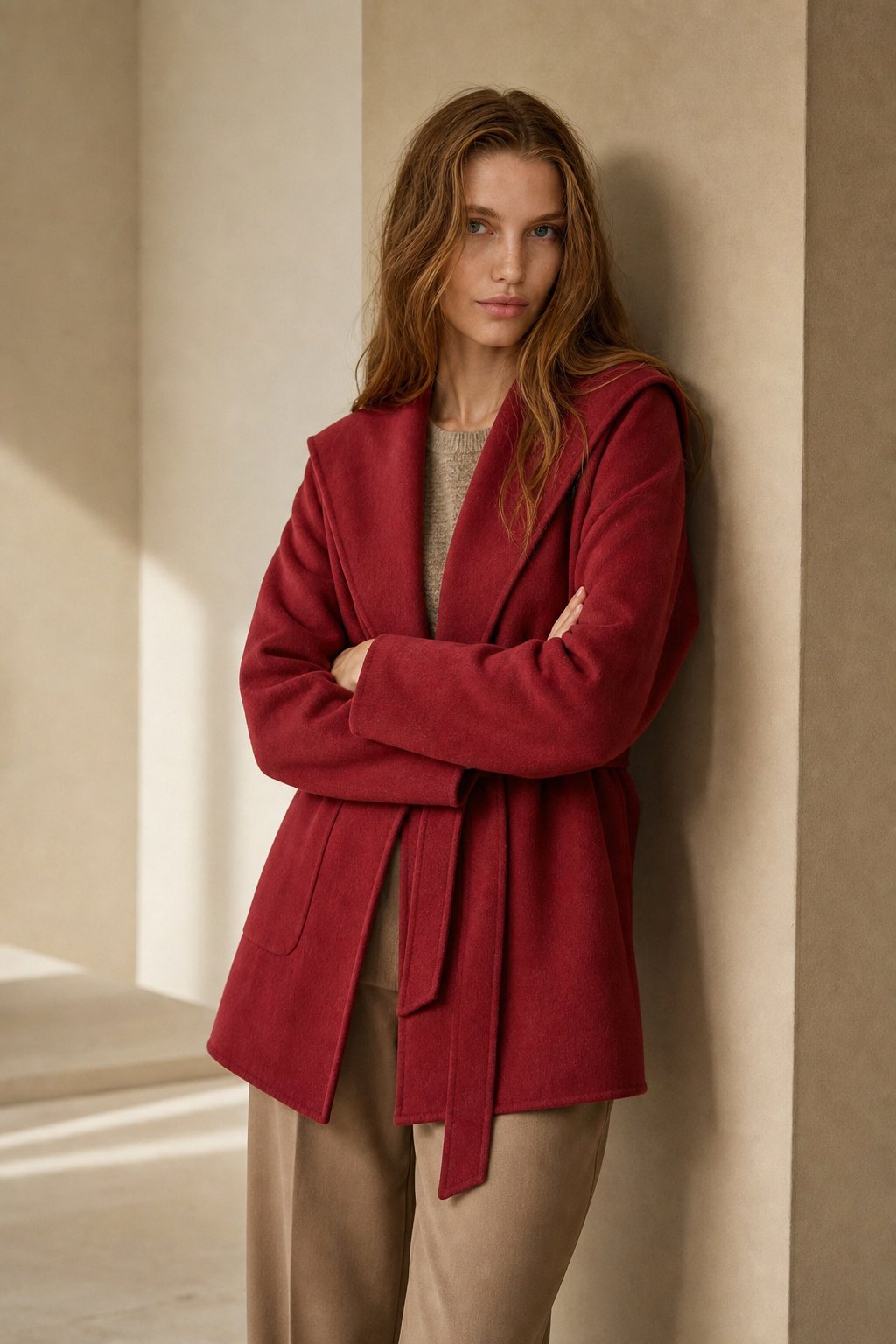 Camel-Hair Long Pointed Coat — Red, banana_republic product shot