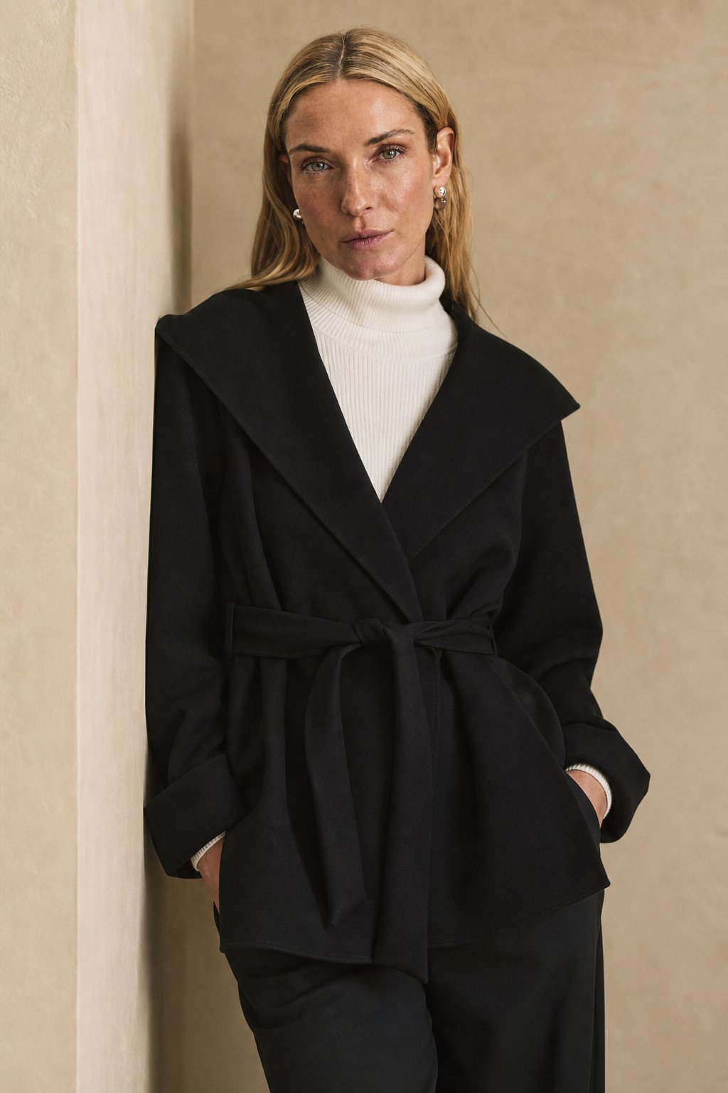 Camel-Hair Long Pointed Coat — Black, banana_republic product shot
