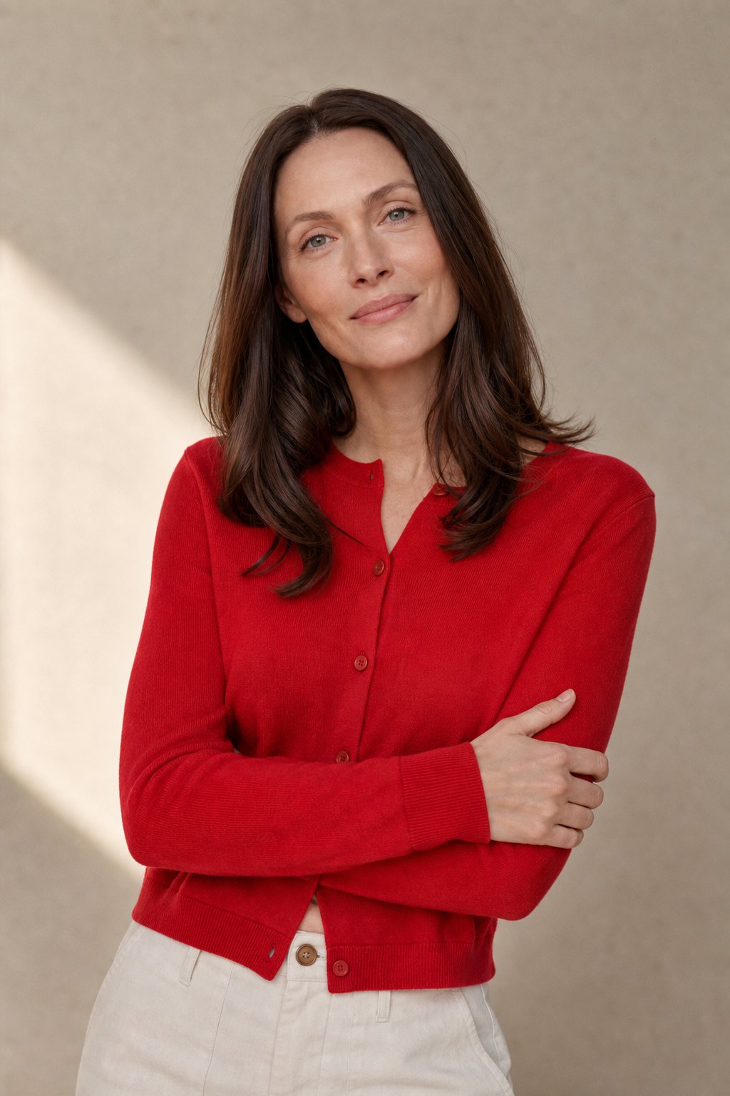 Camille Knit Button Cardigan — Red, banana_republic product shot