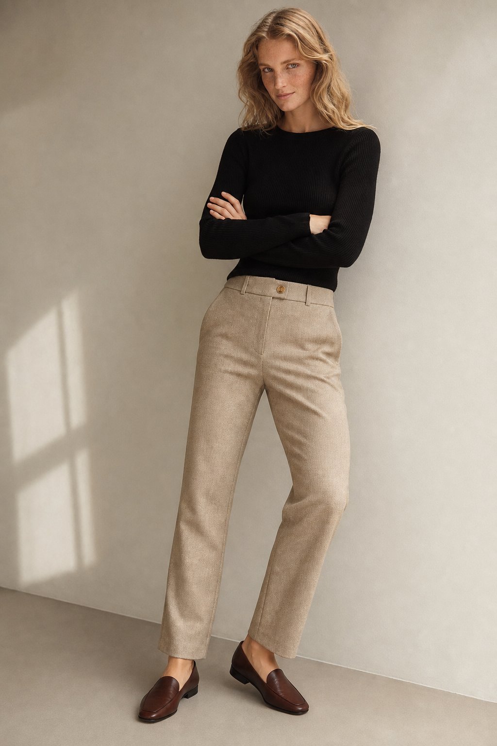 Camille Tailored Wool Pants — Khaki, banana_republic product shot