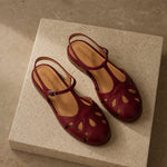 Cassis Italian Leather Low Heels — Red, studio product shot