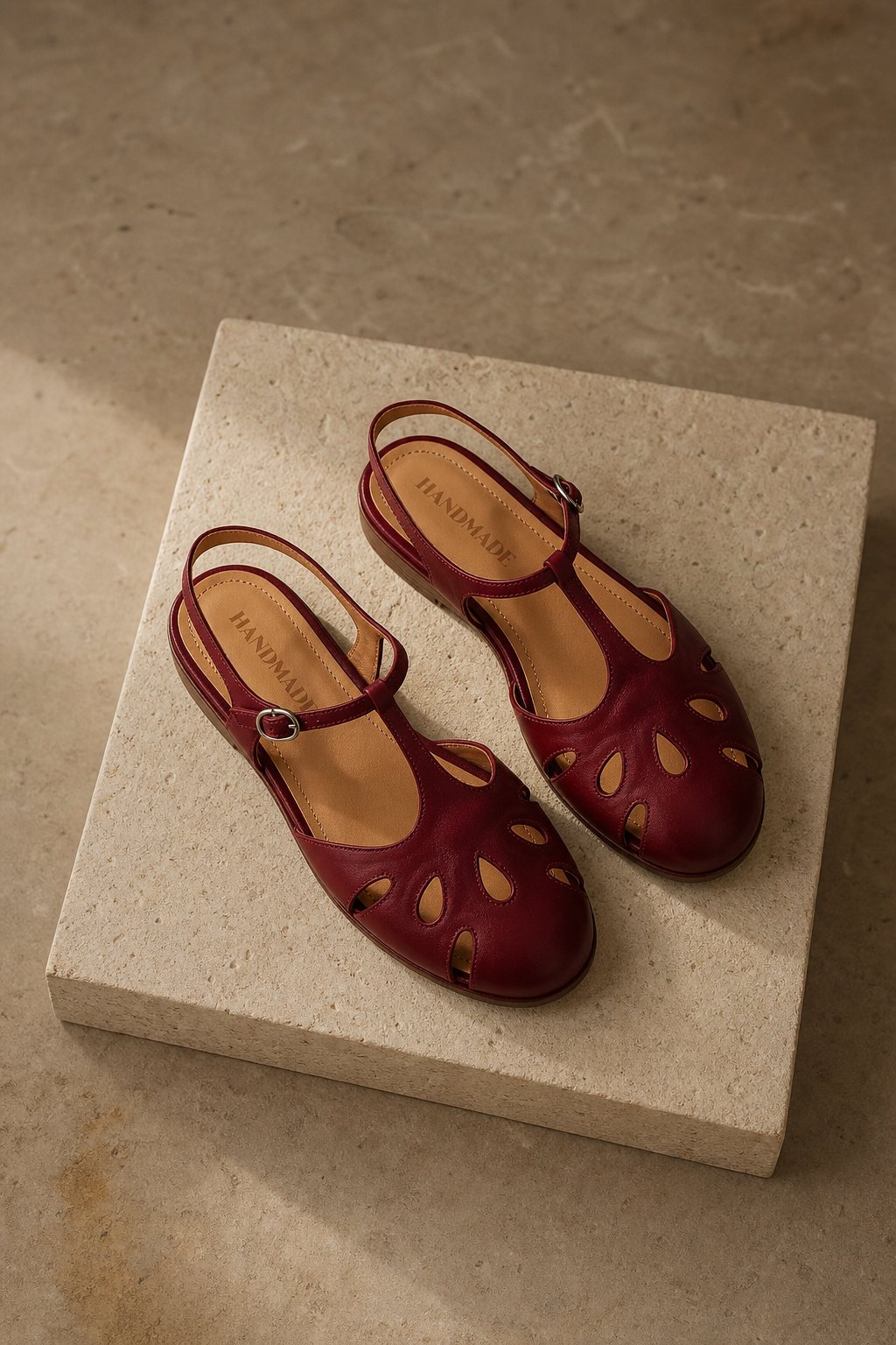 Cassis Italian Leather Low Heels — Red, studio product shot