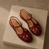 Cassis Italian Leather Low Heels — Red, studio product shot