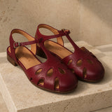 Cassis Italian Leather Low Heels — Red, studio product shot