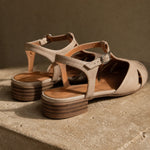 Cassis Italian Leather Low Heels — Beige, studio product shot
