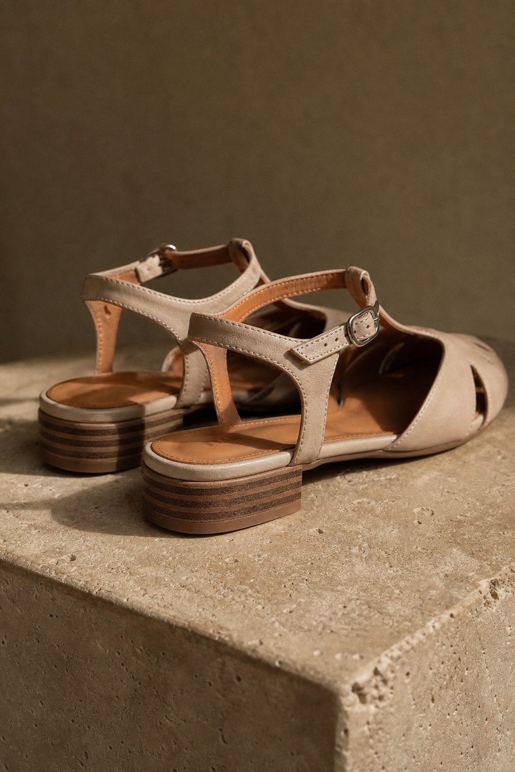 Cassis Italian Leather Low Heels — Beige, studio product shot