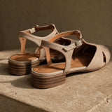 Cassis Italian Leather Low Heels — Beige, studio product shot