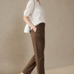 Castello High-Waist Trousers — Brown, banana_republic product shot