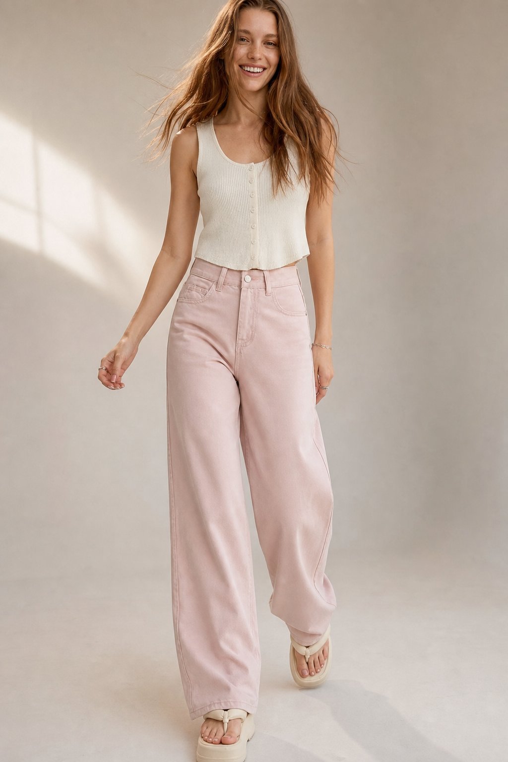 Cecile Auclair Pink Denim Jeans — Light Pink, banana_republic product shot
