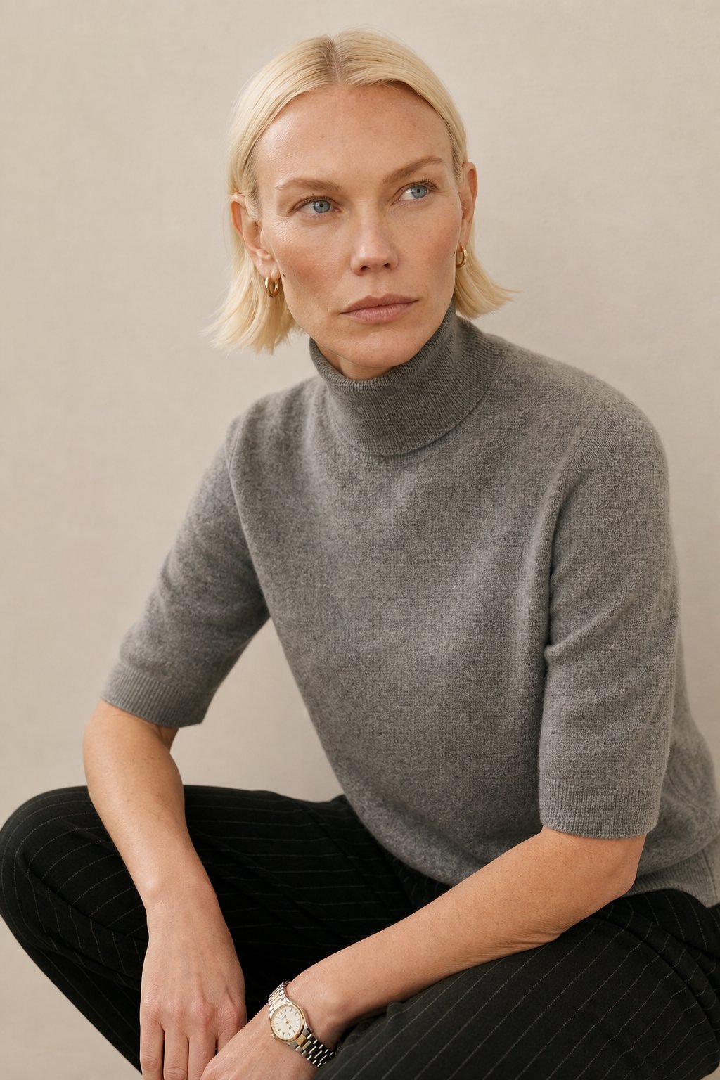 Celine Cashmere Turtleneck Tee — Light gray, banana_republic product shot