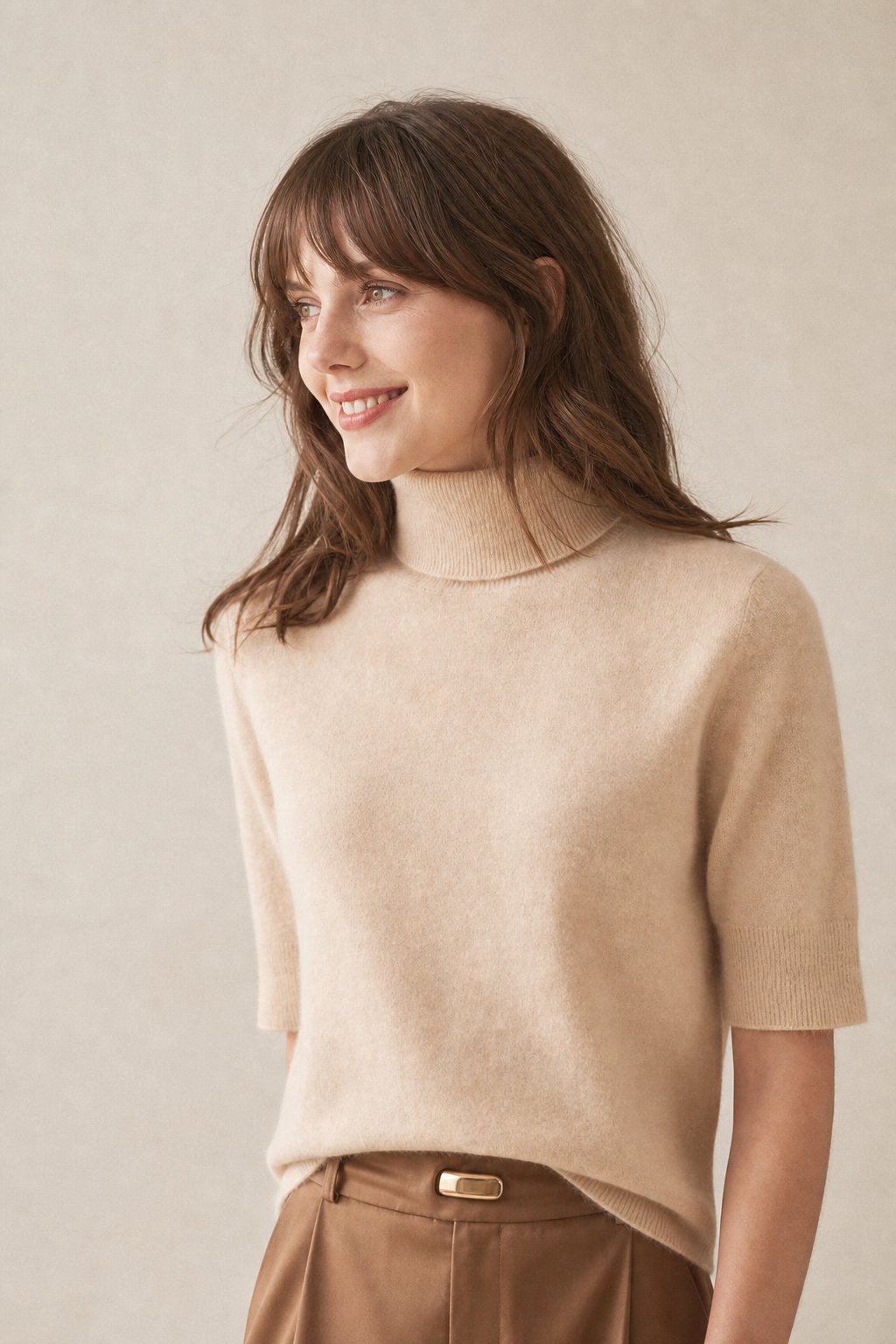 Celine Cashmere Turtleneck Tee — Beige, banana_republic product shot