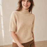 Celine Cashmere Turtleneck Tee — Beige, banana_republic product shot