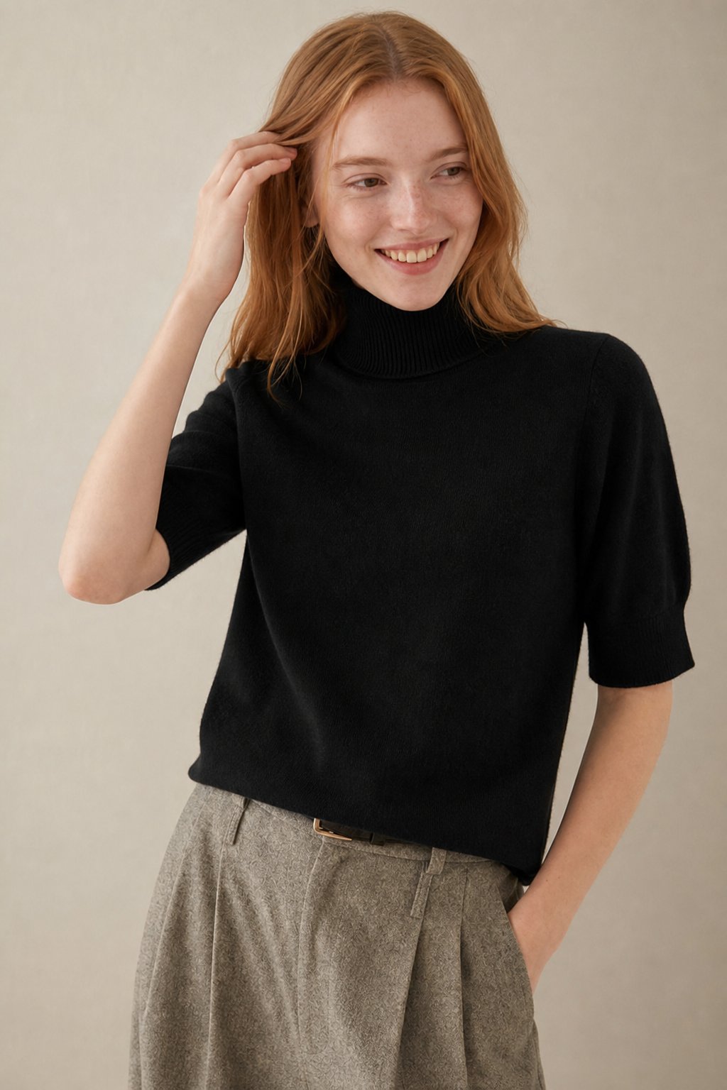 Celine Cashmere Turtleneck Tee — Black, banana_republic product shot
