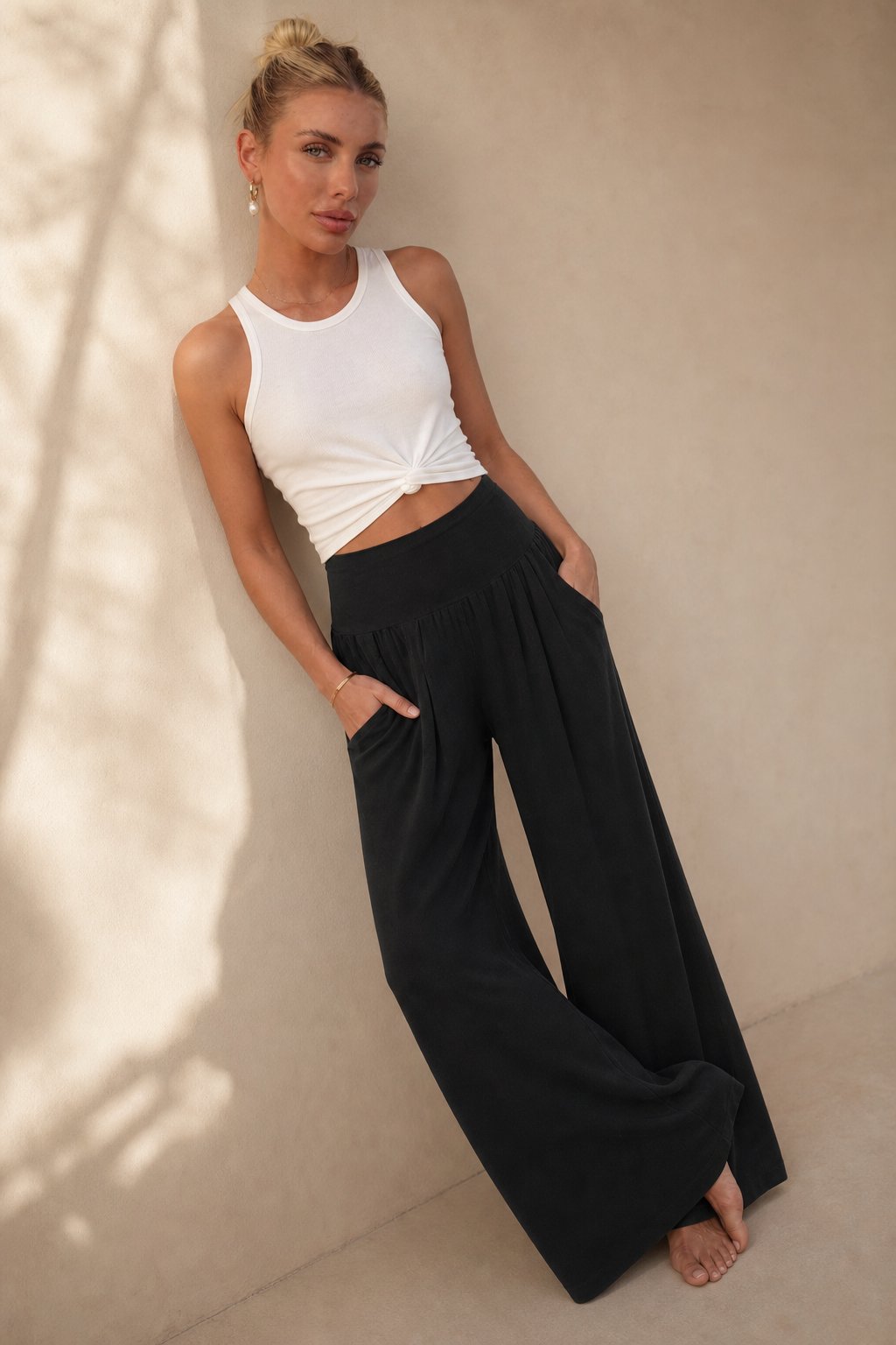 Cersei Wide-Leg Beach Pant — Black, banana_republic product shot