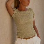 Chloe Cilvaney Ruffle Top — Beige, banana_republic product shot