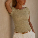 Chloe Cilvaney Ruffle Top — Beige, banana_republic product shot