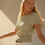 Chloe Cilvaney Ruffle Top — Beige, banana_republic product shot
