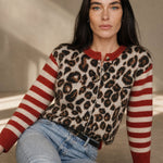 Chloe Leopard Striped Top — Red, banana_republic product shot